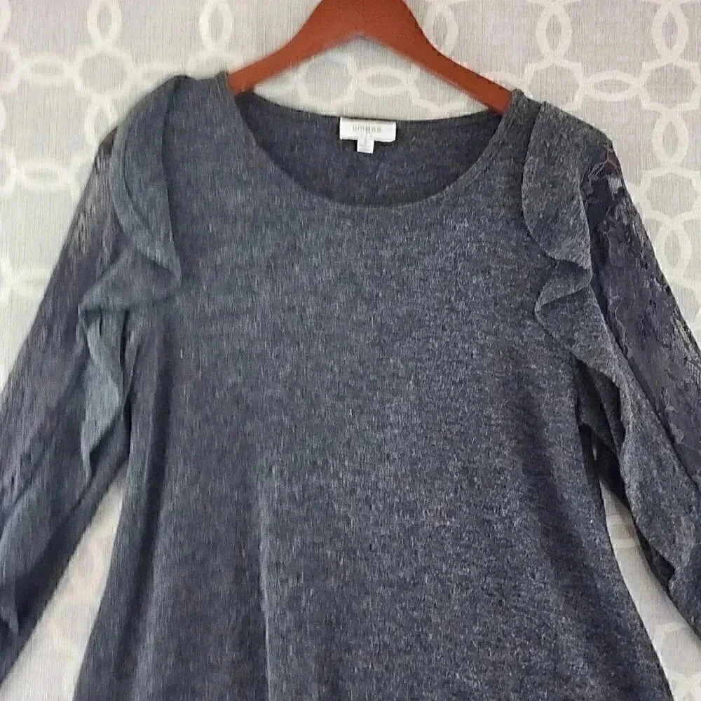 Umgee Scoop neck Dark Gray Lace Ruffle Long Sleeve Sweater Women's S - Picture 4 of 8
